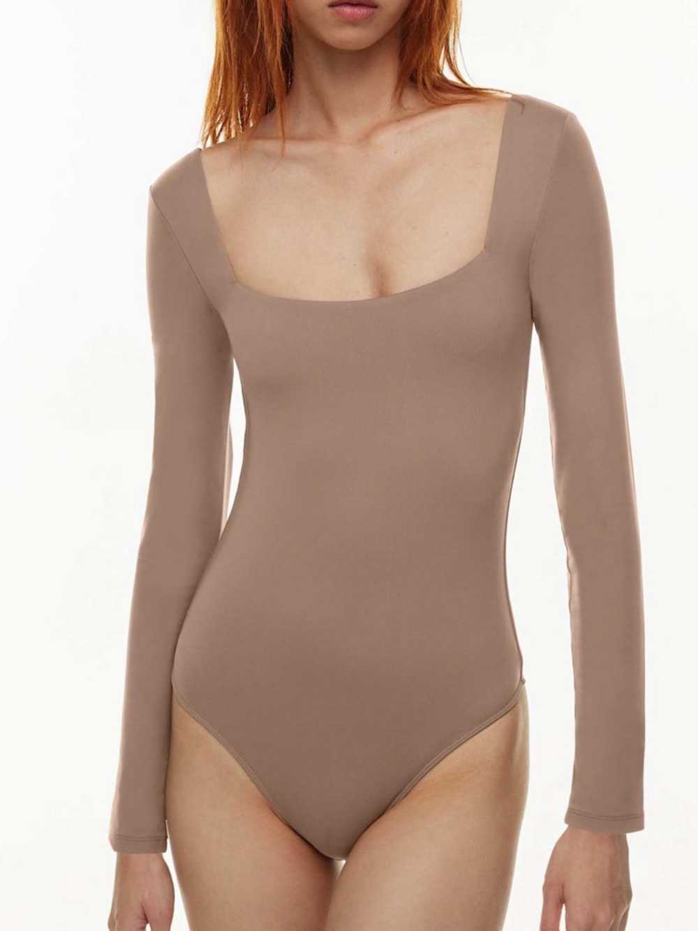 Babaton Square Neck Long-Sleeve Bodysuit - Taupe